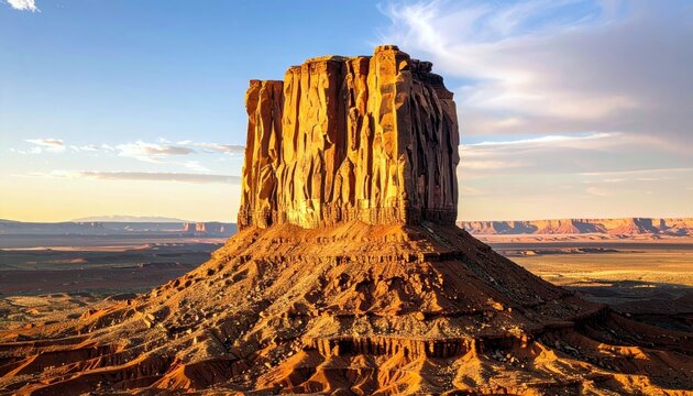 Iconic sandstone buttes of Monument Valley, Arizona, bathed in the warm glow of sunset. - Powered by Adobe
