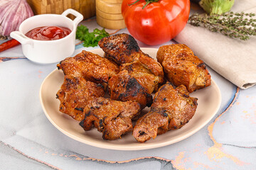 Grilled pork neck meat shashlik