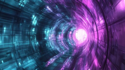 Cyberpunk futuristic data tunnel with neon lights