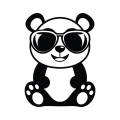 Smiling bear wearing sunglasses sits with a black and white outline