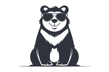 Smiling bear with sunglasses sits relaxed, exuding a calm, cool vibe with its stylish eyewear