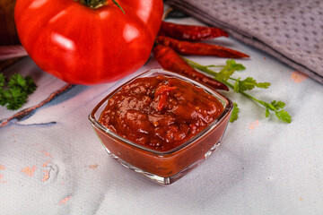 Salsa dip with chili and tomato
