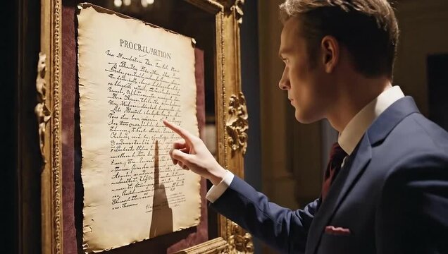 emancipation proclamation anniversary man examines in museum