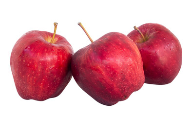 three red apples on transparent background
