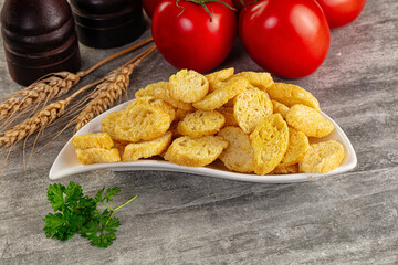 Crunchy croutons heap - roasted bread