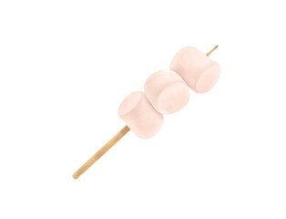 marshmallows on wooden stick isolated on transparent background, clipping path.