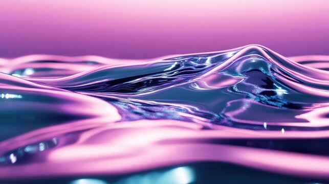 Dynamic liquid metal waves reflecting purple gradient light