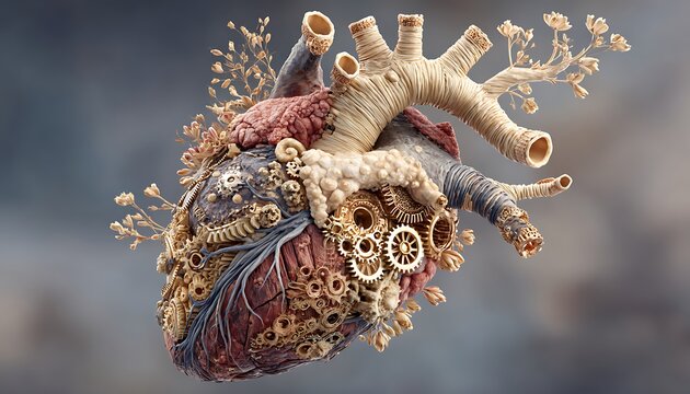 Stylized human heart with gear mechanism labeled as emotional regulation engine