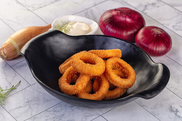 Golden fried onion rings snack