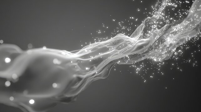 Abstract flowing wave with sparkling light particles