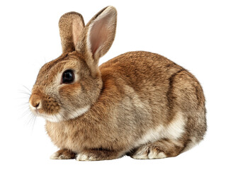 Obraz premium Cute brown rabbit with soft fur sits calmly, showcasing its large ears and bright eyes, evoking sense of warmth
