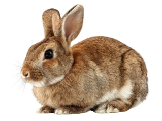 Cute brown rabbit with soft fur sits calmly, showcasing its large ears and bright eyes, evoking sense of warmth