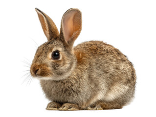 Obraz premium Fluffy rabbit with large ears and soft fur, sitting calmly against transparency background, exuding sense of tranquility