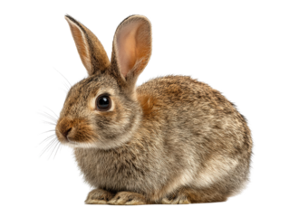 Fluffy rabbit with large ears and soft fur, sitting calmly against transparency background, exuding sense of tranquility