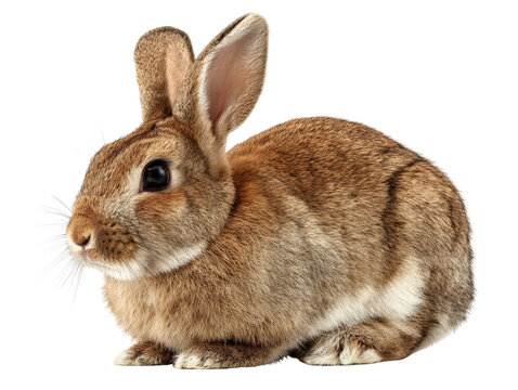 Cute brown rabbit with soft fur sits calmly, showcasing its large ears and bright eyes, evoking sense of warmth