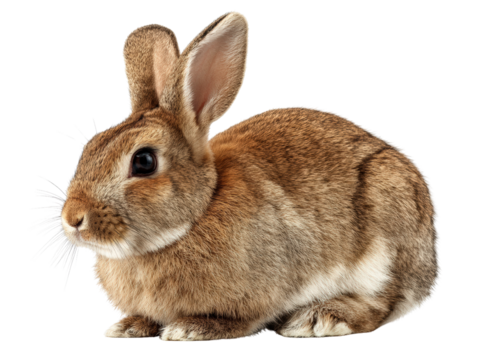 Cute brown rabbit with soft fur sits calmly, showcasing its large ears and bright eyes, evoking sense of warmth