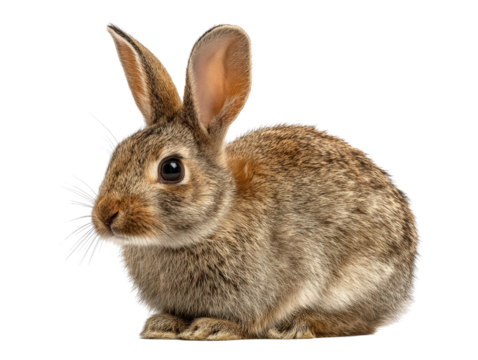 Fluffy rabbit with large ears and soft fur, sitting calmly against transparency background, exuding sense of tranquility - Powered by Adobe
