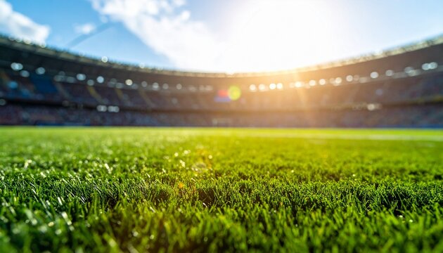 Stadium View from Field Level with Vibrant Green Grass