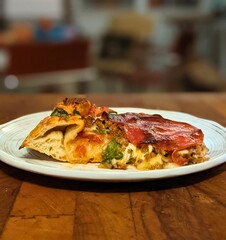 Slice of Supreme Pizza Side View