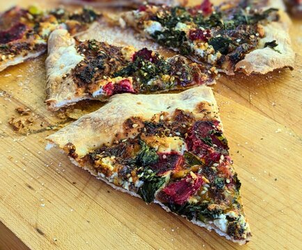 Beet and Goat Cheese Flatbread with Spinach