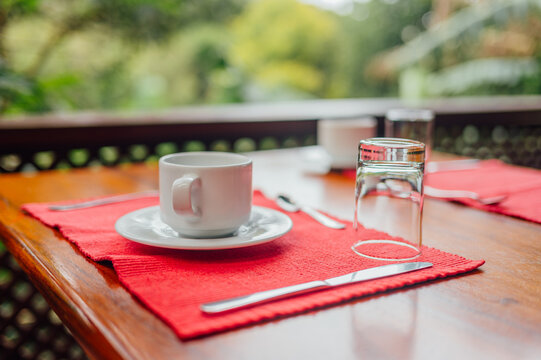 Breakfast table setup in Monteverde, Costa Rica
