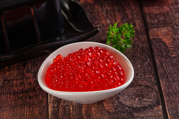 Salmon red caviar in the bowl