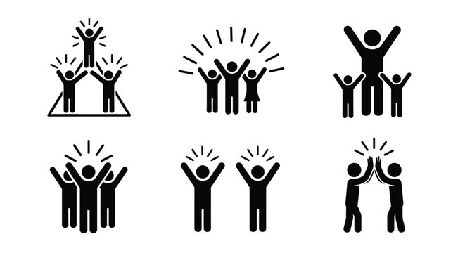 Successful team celebrating achievement with leader on top, reaching goals