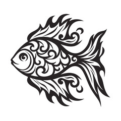 Stylized fish gracefully swims with intricate line work on a white background