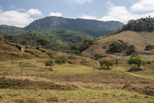 Countryside view to fields and mountains in Bichinho, Minas Gerais