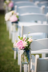 Wedding Aisle Decor with Floral Jar Arrangements