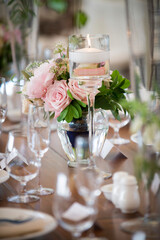Romantic Newport Table Centerpiece with Roses and Floating Candl