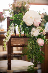 Floral Wedding Chair Decoration with Peonies in Newport, RI