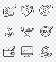 Business Growth and Financial Success Icons Set, Financial Growth Icon Pack for Business Strategy, Profit, Investment & Finance Icons Collectio,n Business Analytics and Growth Symbol Vector Set