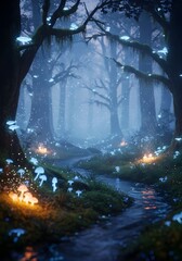 Mystical Healing Forest at Night
