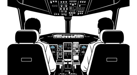 Pilots in cockpit navigating flight with advanced instrument panel