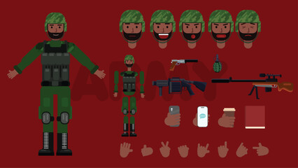 Naklejka premium Flat Black Soldier Character – Military Rig-Ready Vector for Animation