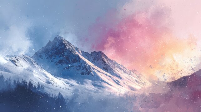 Soft pastel gradient winter mountain sunset background - Powered by Adobe