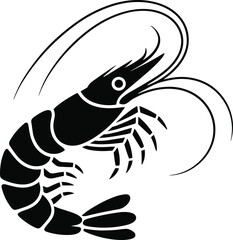 Black Silhouette Shrimp Vector Illustration
