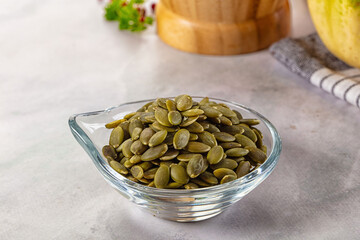 Fresh green pumpkin peeled seeds