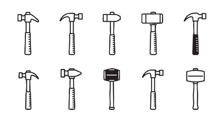 Obraz premium Variety of hammer types with distinct heads outline illustration style