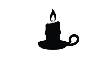 A simple black silhouette of a lit candle in a holder