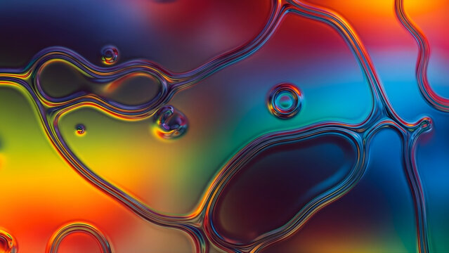 Abstract colorful oil and water droplets macro photography