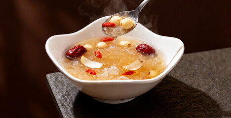 Hot soup with lotus seeds goji berries