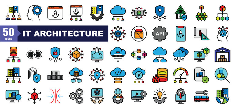 IT architecture lineal color icon set	
