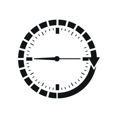 Illustration of a black and white clock with an arrow indicating a continuous cycle or process flow
