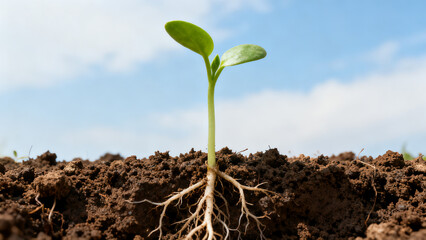 Young plant sprouting from soil