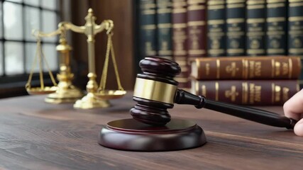 Understanding the role of law in society with a gavel and scales. 4K Video