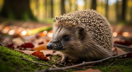 Adorable Hedgehog in Autumn Forest Close-Up