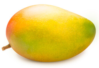 Fresh yellow Taiwan Mango with leaf isolated on white background, Yellow Mango on white background, High resolution photography, With clipping path.