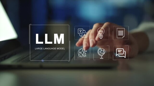 LLM, AI Large Language Model concept, LLM dashboard screen. A language model distinguished by its general-purpose language generation capability, Analysis, Automation